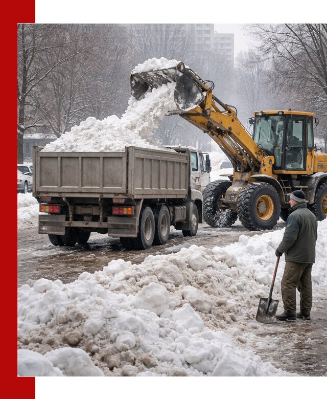 Вывоз снега грузовой техникой в Реутове оперативно и чисто