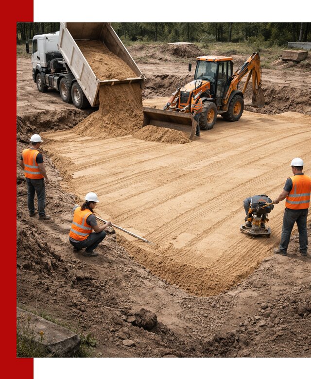 Устройство песчаной подушки для фундаментов и дорог в Реутове